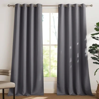 Image of PONY DANCE Window Blackout Curtains 96&quot; Long Room Darkening Draparies for Living Nursery Curtain Panles Home Decoration, Wide 55&quot; by Depth 96 in, 2 panels, Grey