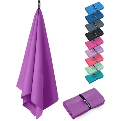 Image of Fit Flip Swimming towel fast drying microfibre beach Ultra absorbent thin towels for travel, &amp; gym lightweight camping (1x 50x30cm, Violet)