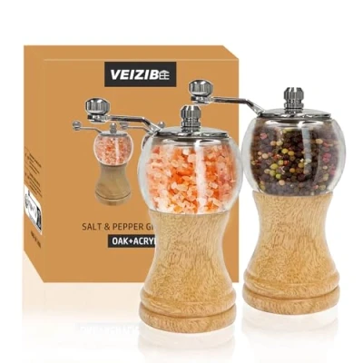 Image of Salt and Pepper Mill Sets, Manual Grinder Mill, &amp; Sets Wood Large, Spice Adjustable Ceramic Grinder, for Salt, Pepper, Spices (Wooden 2pcs 5in)