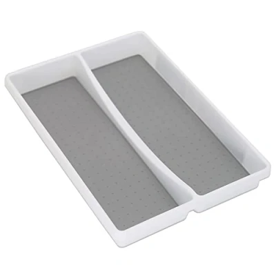 Image of Addis Premium Soft touch 2 Twin Compartment Drawer large Utensil Cutlery Organiser Tray, White &amp; Grey new Sections