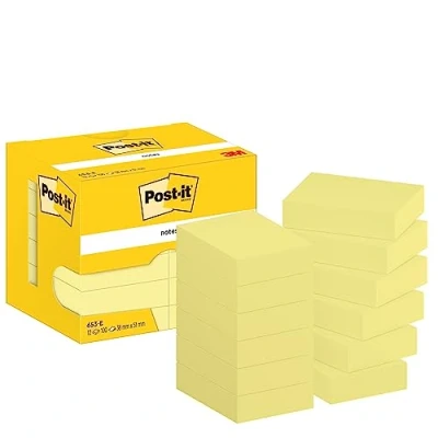 Image of Post it Notes Canary Yellow, Pack of 12 Pads,100 Sheets per Pad, 38 mm x 51 mm, Yellow Self stick For Note Taking, To Do Lists &amp; Reminders