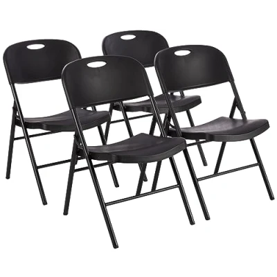 Image of Amazon Basics Folding Plastic Chair, 157.5 kg Capacity, Black, Set of 4