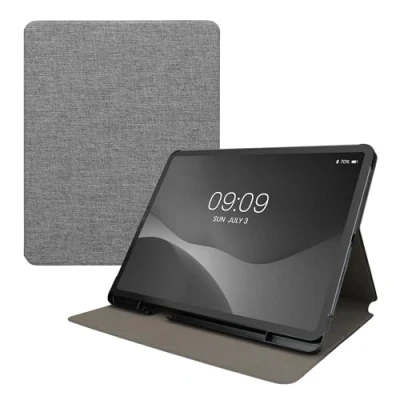 Image of kwmobile Case Compatible with Apple iPad Air 13&quot; (6. Gen 2024) / Pro 12.9&quot; (2018/2020/2021/2022) Slim Book Style Tablet Cover Stand Feature Grey