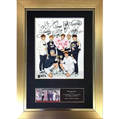 Image of #761 BTS No3 Signed Autograph Mounted Photo Reproduction PRINT A4 Rare Perfect Birthday (297 x 210mm) (Gold Frame)