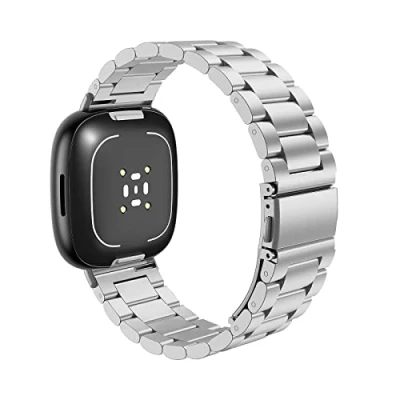 Image of MoKo Metal Strap Compatible with Fitbit Versa 4/Versa 3/Sense 1/2, Stainless Steel Replacement Watch Band Wristband for Men Women, Silver