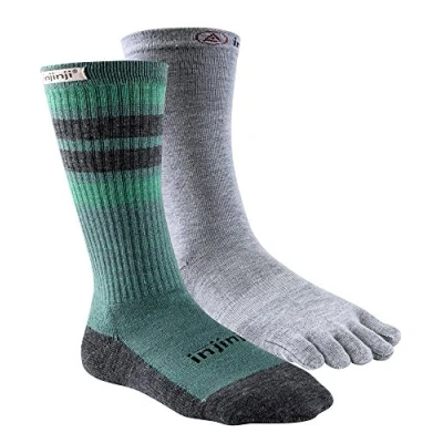 Image of Injinji Hiker &amp; Liner Combo MidWeight Merino NuWool CREW FIT Toe Socks (Moss Heather Grey) S/M