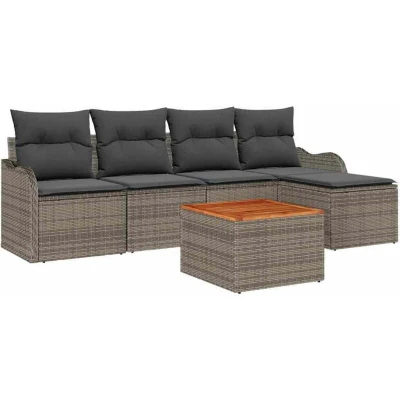 Image of vidaXL 6 Piece Garden Sofa Set with Cushions Grey Poly Rattan Acacia