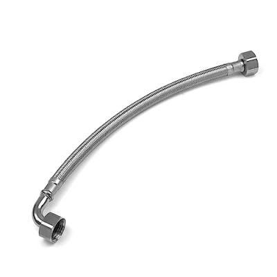 Image of Xcel Home WRAS Approved Elbow 1/2 (90) x BSP 300mm Flexible Pipe Connectors 2 Sizes Single Elbowed Stainless Steel Braided Flexi Pipes for Boilers, Plumbing Bathrooms, Kitchens
