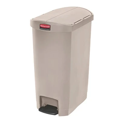 Image of Rubbermaid Commercial Products Slim Jim Step On Resin End Waste Receptacle Bin 50 Litre Beige 1883459