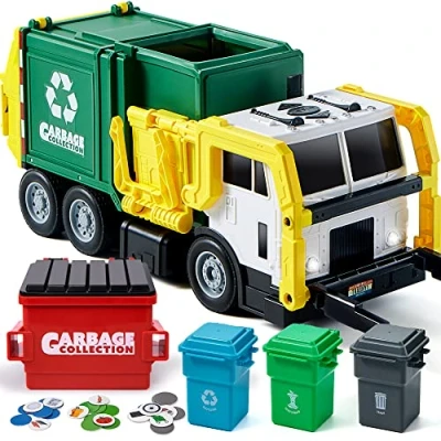 Image of JOYIN Garbage Truck Toys for 3 4 5 6 7 Years Old, Bin Lorry Toy, Boys Age 3+,Rubbish Toy,Large Trash with Lights and Sounds, Bins Cards, Birthday Gifts
