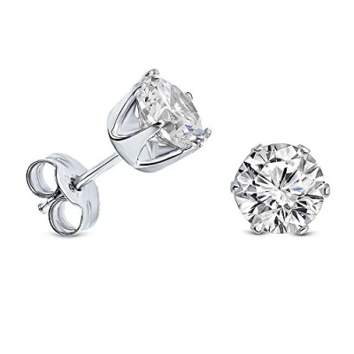 Image of Miore 6 prong green emerald/red ruby/blue sapphire/cubic zirconia stud earrings in 9 Kt 375 white gold, 6.5 mm (clear)