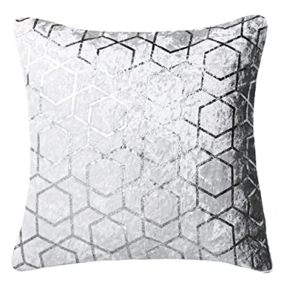 Image of Red Rainbow Geometric Metallic Hexagon Luxury Crushed Velvet Cushion Cover (White, 22&quot; x 22&quot;)