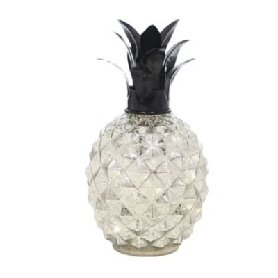 Image of anso Gold/Silver Glass Pineapple Bedside Table Lamp Desk Night LED Light Home Decor (Silver)