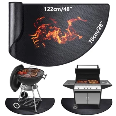 Image of Fireproof Fireplace Mat, 70 x 122 cm, Semicircular Stove Rug, Underlay, Fire Pit Floor Protects Floors from Sparks, Spark Protection Plate for Fireplaces, Stoves,