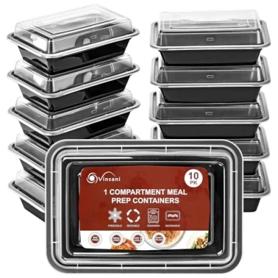 Image of Vinsani 1 Compartment Meal Prep Containers 10/20/30 Pack 28oz BPA Free Reusable Plastic Food Storage Trays with Lids, Stackable Bento Lunch Boxes Microwave, Freezer &amp; Dishwasher Safe (20 Pack)