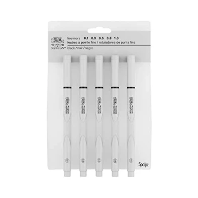 Image of Winsor &amp; Newton Assorted Fineliner, Black, Pack of 5