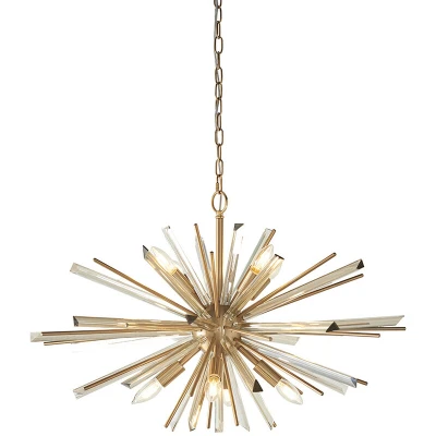 Image of Salerno 8 Light Ceiling Pendant Antique Brass Plate With Champagne Glass
