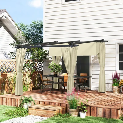Image of Outsunny 3 x (m) Metal Pergola with Retractable Roof and Sidewalls Beige 84C 586V00BG