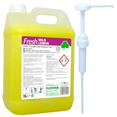 Image of Fresh Wild Lemon Daily Cleaner &amp; Disinfectant 5L and Pelican Pump Dispenses 30ml