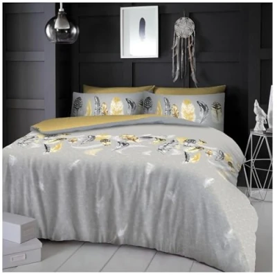 Image of GC GAVENO CAVAILIA Feather King Size Duvet Cover Sets, Geometric Bedding Set, Reversible Diamond Quilt Feathers Yellow