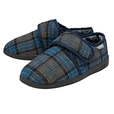 Image of Dunlop Mens Touch Fastening Full Slipper Navy/Grey UK 12