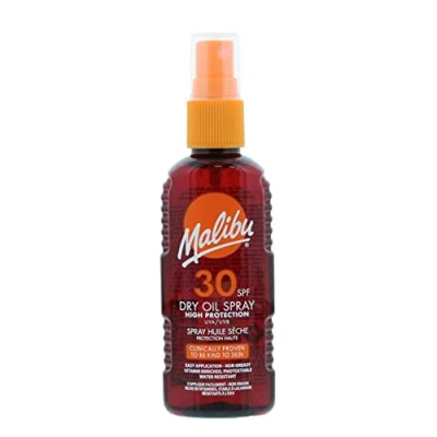 Image of Malibu Sun SPF 30 Non Greasy Dry Oil Spray for Tanning, High Protection, Water Resistant, 100 ml (Pack of 1)