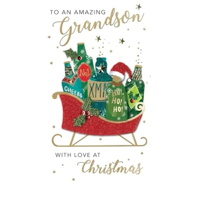 Image of Embellished Amazing Grandson Champagne Hand Finished Christmas Greeting Card XCDC455