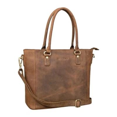 Image of STILORD &#039;Abigail&#039; Handbag Office Ladies Leather Shopper Vintage Shoulder Bag Business for 13.3 Inch Laptops Tote Genuine Leather, Colour:Middle Brown
