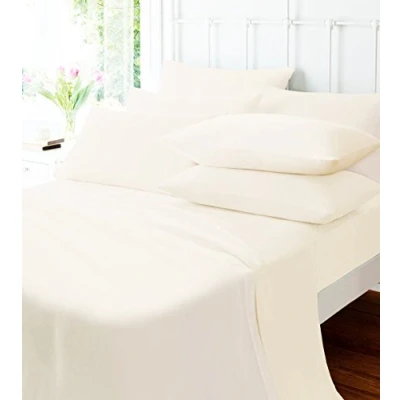 Image of Olivia Rocco Plain Dyed Flannelette Fitted Sheet, 160 GSM 100% Pure Cotton Bed Sheet (Pillowcases, Lemon)