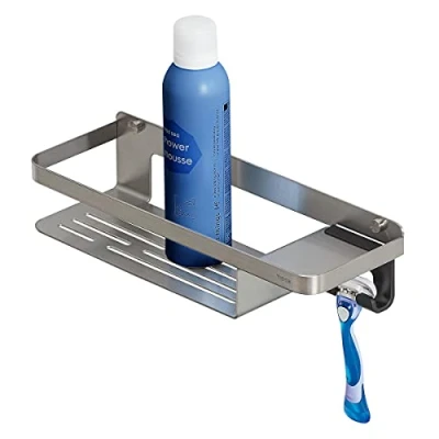 Image of Tiger Shower Basket with Hook, Brushed Stainless Steel, BxHxT: 32 x 7,2 10,6 cm