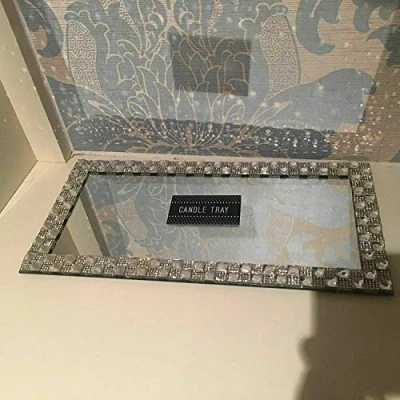 Image of Biznest Rectangle Shape Diamante Lace Mirrored Candle Plate An Elegant Addition 32X16Cm