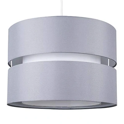 Image of MiniSun Modern Large 2 Tier Grey &amp; White Cylinder Ceiling Pendant Light Shade Complete with a 10w LED GLS Bulb [3000K Warm White]
