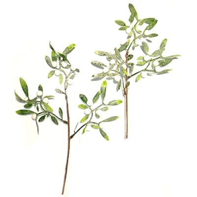 Image of Blue Frog Toys Pack of 2 Artificial Faux Glittered Mistletoe Sprays 32cm Christmas Decoration