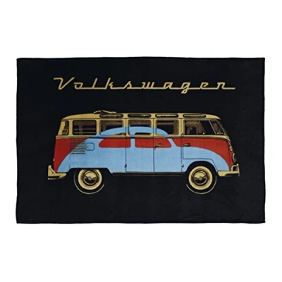 Image of BRISA VW CollectioBRISA Collection Volkswagen Soft Cuddly fluffy Fleece Blanket throw in T1 Bus &amp; Beetle Design (150x200 cm/59x78.7 in.) (Bus/Black)