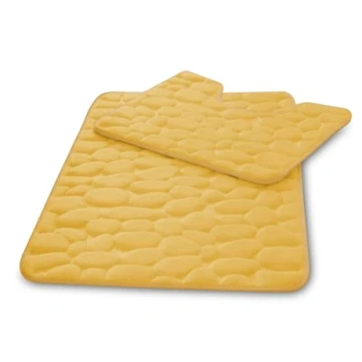 Image of VELVETIO Pebbles Stone Bath Mat &amp; Pedestal Set for Bathroom, Water Absorbent Non Slip 2 Piece Toilet Mats, Extra Soft Shower Bathtub Rug, (50x80, 50x40 cm), Ochre