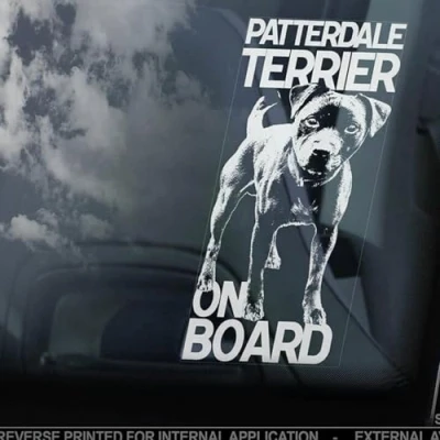 Image of LMMIXEE Patterdale Terrier on Board Car Window Sticker Dog Sign Decal Mom Dad Vinyl Die Cut Decals Funny Bumper Stickers Owner Gift