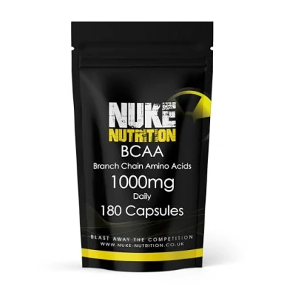 Image of Nuke Nutrition BCAA Capsules 180 1000mg Advanced Essential Amino Acids Supplement to Build Lean Muscle Boost Recovery, Building &amp; Growth Leucine, Isoleucine Valine Vegan