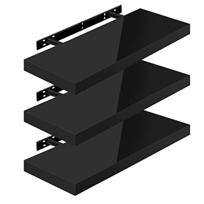 Image of WOLTU High Gloss Floating Shelves,Set of 3 Wall Shelf,CD DVD Storage Corner Shelf, Premium Wooden Shelves for Bedroom LivingRoom kitchen 60x22.9x3.8cm, Black, RG9478sz