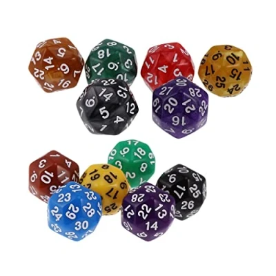 Image of 12 Pieces Acrylic D30 Multi Sided Dice Model 30 Table Game, Opaque
