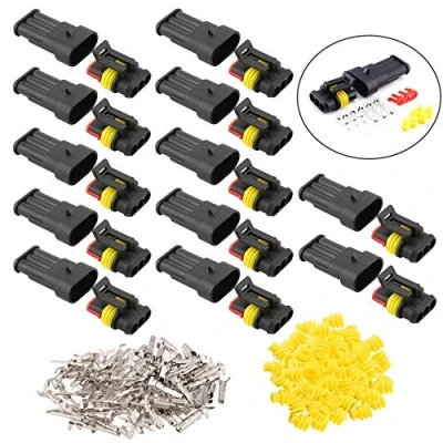 Image of QitinDasen 12 Set 3 Pin Waterproof Car Electrical Connectors, Sealed Connector Plug Socket Kit, for Truck Boat