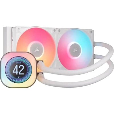 Image of Corsair iCUE LINK TITAN 240 RX LCD Liquid CPU Cooler 240mm AIO Low Noise FlowDrive Cooling Engine Intel LGA 1851/1700, AMD AM5/AM4 2x RX120 RGB Fans System Hub Included White