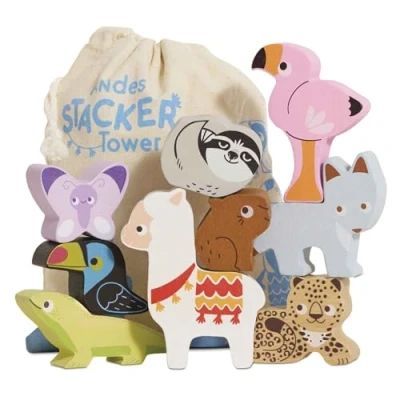 Image of Le Toy Van Educational Andes Wooden Animal Stacking Tower Toys And Bag Learning Activity For Toddlers Development