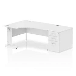 Image of Impulse 1600 Left Crescent Desk White Cable Managed + High Ped