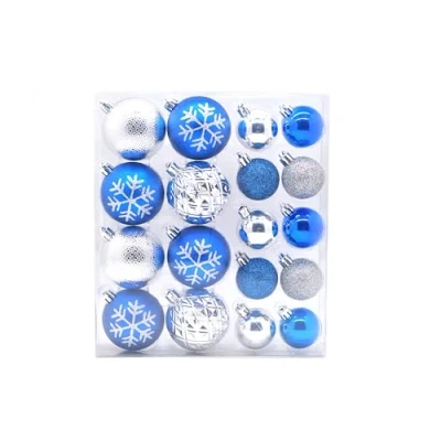 Image of Festive Productions Pack of 18 Shatterproof Christmas Baubles Assorted Colours and Sizes Xmas Tree Decorations Blue/Silver