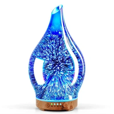 Image of Porseme 100ml Glass Scented Oil Diffuser, Night Light with Handmade 3D Ultrasonic Aromatherapy Humidifier,7 Colors Changing,Cool Mist Essential Diffuser Timer, Waterless Auto off for Home