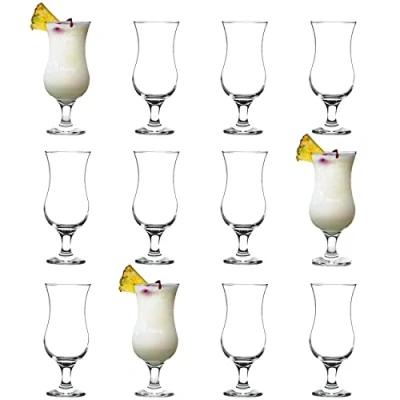 Image of LAV Fiesta Pina Colada Glasses 460ml Clear Pack of 12 Large Tall Hurricane Pineapple Martini Milkshake Party Drinking Glass Set for Celebrations, Weddings, Cocktail Parties