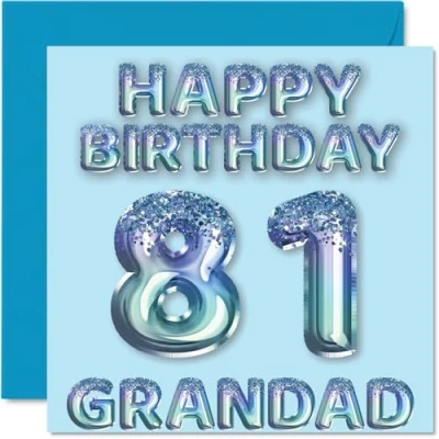 Image of 81st Birthday Card for Grandad Blue Glitter Party Balloons Happy Cards 81 Year Old from Grandson Granddaughter, 145mm x Bday Greeting Gift