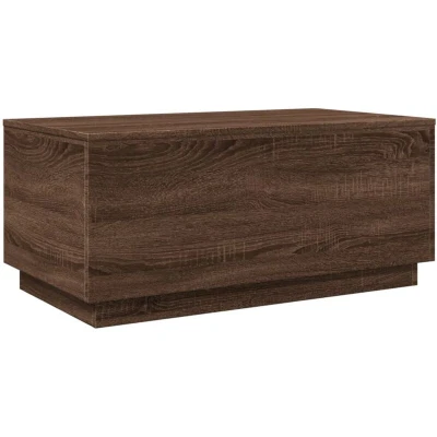 Image of vidaXL Brown Oak Coffee Table Modern Living Room/Office Smooth Engineered Wood with RGB LED Lights Multipurpose &amp; Sturdy 90x50x40 cm