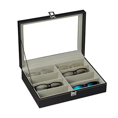 Image of Relaxdays Glasses Box for 8 Pieces, Sunglasses Storage, Faux Leather, PU, Velvet, Black, 1,10027257_46