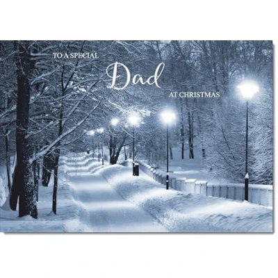 Image of doodlecards Dad Christmas Card Snowy Street Scene Medium Size for with Plain Envelope